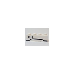 Brique blanche 1 × 4 imprimée de quatre carrés noirs et d’une ligne noire, référence BrickLink 3010pb218.