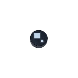 Tuile ronde noire 1 × 1 imprimée de deux carrés blancs pour un œil BrickHeadz, référence BrickLink 98138pb072.