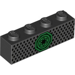 Brique noire de 1 × 4 portant un emblème Ninjago vert au centre.