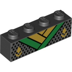 Brique noire de 1 × 4 imprimée d’une écharpe dorée, de losanges et d’un col vert.