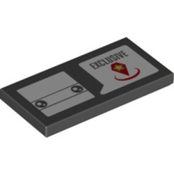 Tuile noire rectangulaire avec icône BrickHeadz et motif Exclusive.