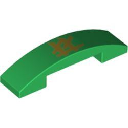 Pente courbe verte allongée avec logogramme doré sur sa face.