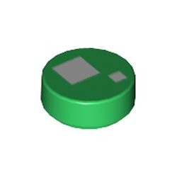 Tuile ronde verte de 1 × 1 avec deux carrés blancs imprimés.