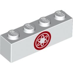 Brique blanche de 1 × 4 imprimée d’un médaillon floral rouge au centre.