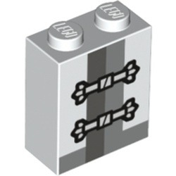 Brique blanche haute de 1 × 2 × 2 portant deux attaches noires et de larges bandes grises.