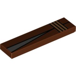 Vue LEGO de l’élément 6214794 : tuile brune de ceinture de rey, couleur brun rougeâtre ; correspondance BrickLink 2431pb0510 vérifiée sur la notice 41489 et l’inventaire développé.