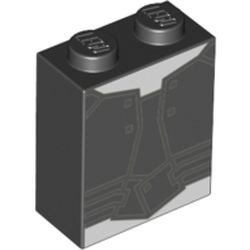 Brique de tenue imprimée 1 × 2 × 2 noir, référence BrickLink 3245cpb071, vue LEGO de l’élément 6225914.