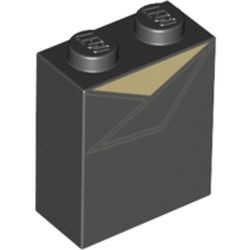 Brique noire haute à deux tenons, vue de trois quarts, imprimée d’un col triangulaire clair et d’un contour gris.