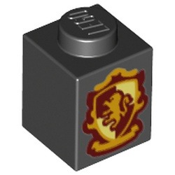 Blason imprimé de Gryffondor, pièce 3005pb031 de couleur noir, isolée sur fond blanc.