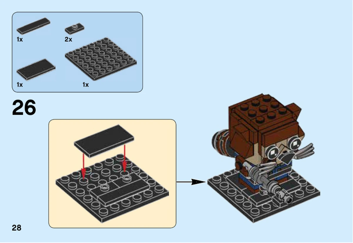 Page 28 de la notice officielle LEGO 41626, étape 26 : le socle de rocket.