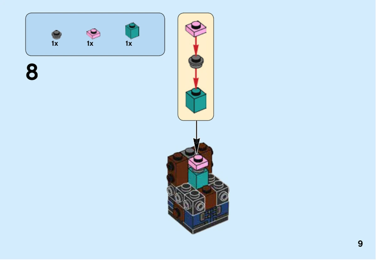 Page 9 de la notice officielle LEGO 41626, étape 8 : le noyau de rocket.