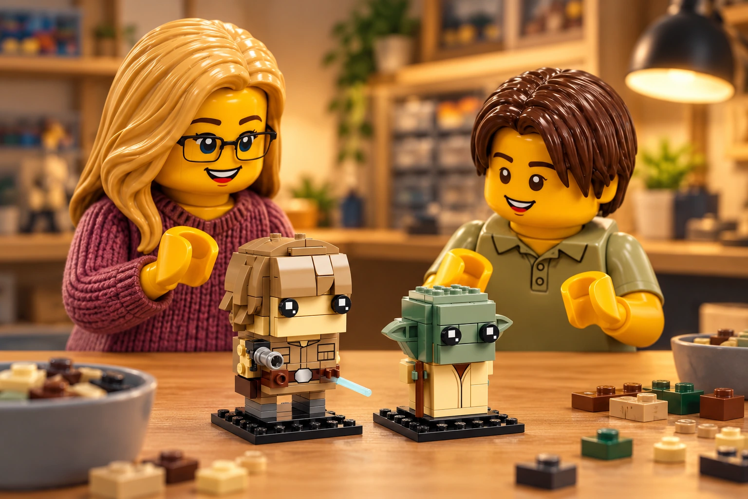 Illustration d’un atelier autour du petit modèle Luke Skywalker & Yoda : decouverte.