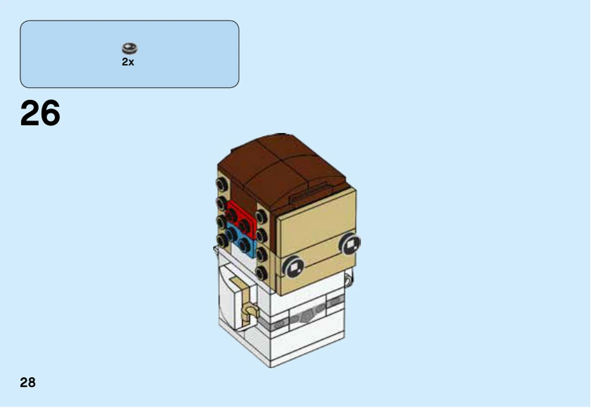 Page 28 de la notice officielle LEGO 41628, étape 26 : les yeux.