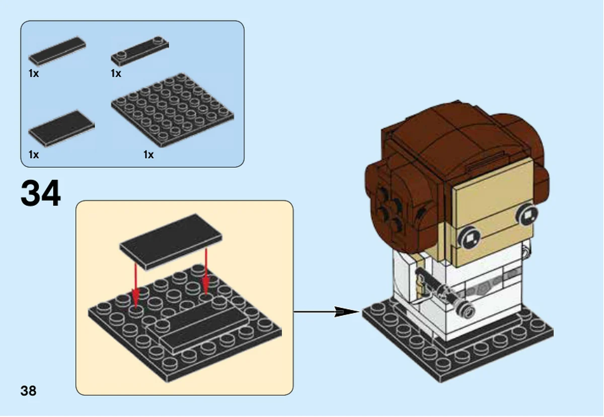 Page 38 de la notice officielle LEGO 41628, étape 34 : le socle.
